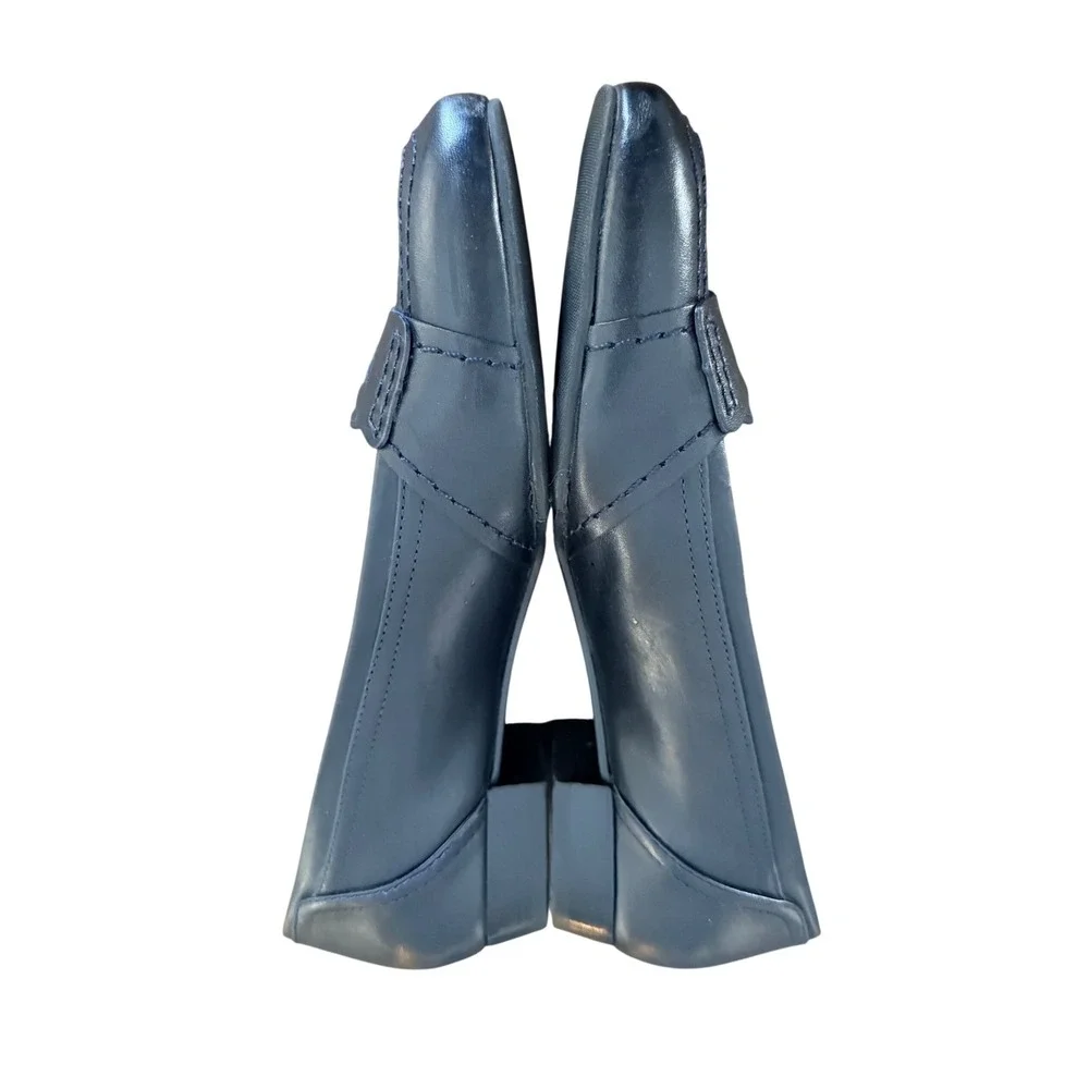 Antonio Melani Womens Black Leather Square Toe Penny Loafers Size 6.5M‎